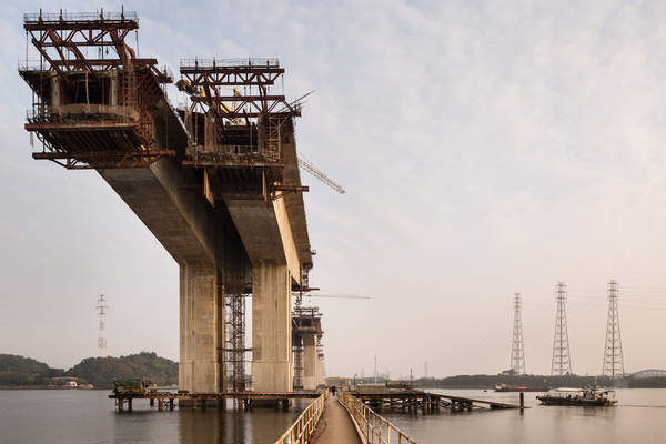 A new bridge spans the Pearl River in Haizhu District