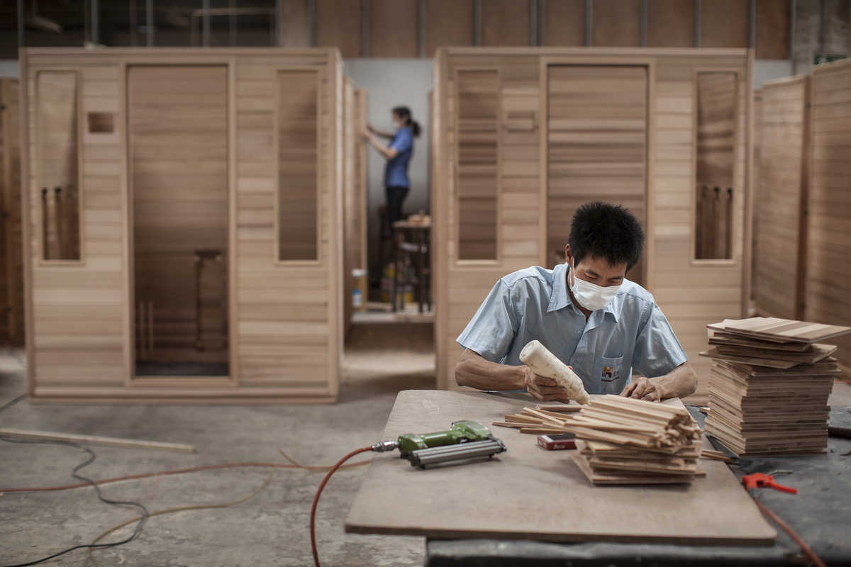 Industrial photograph at the Hongyuan Furniture Company factory in Guangzhou.