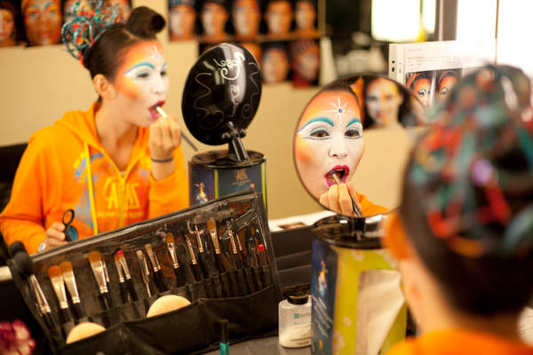 Chicago Rose applies makeup for a Venetian Macau Cirque du Soleil Zaia show