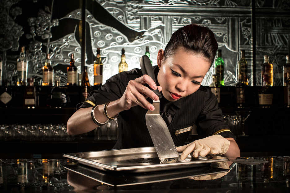 Fufu makes a Dim Sum Cocktail at the China Rouge nightclub in Macau